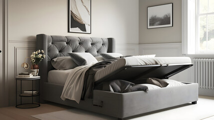 Classy Grey Ottoman Bed with Storage in a Beauty and Simplicity Embracing Room Setting