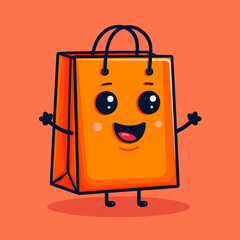 a cute shopping bag with face, arms and legs in a cartoon style