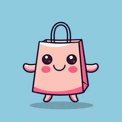 a cute shopping bag with face, arms and legs in a cartoon style