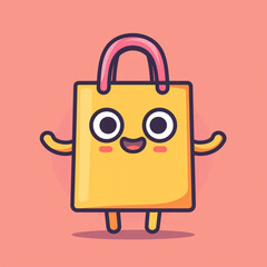 a cute shopping bag with face, arms and legs in a cartoon style