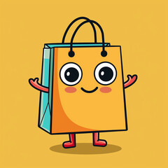 a cute shopping bag with face, arms and legs in a cartoon style
