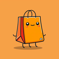 a cute shopping bag with face, arms and legs in a cartoon style