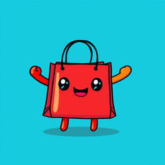 a cute shopping bag with face, arms and legs in a cartoon style