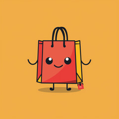 a cute shopping bag with face, arms and legs in a cartoon style