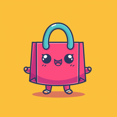 a cute shopping bag with face, arms and legs in a cartoon style
