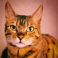 artistic photo of pure breed bengal cat - feline domestic pet portraiture 