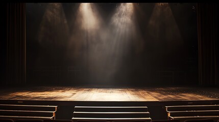 An empty theater stage with a spotlight