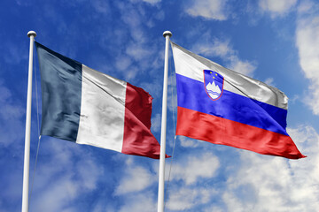3D illustration, France and Slovenia alliance and meeting, cooperation of states.