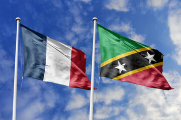 3D illustration, France and Saint Kitts and Nevis alliance and meeting, cooperation of states.