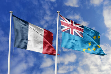 3D illustration, France and Tuvalu alliance and meeting, cooperation of states.