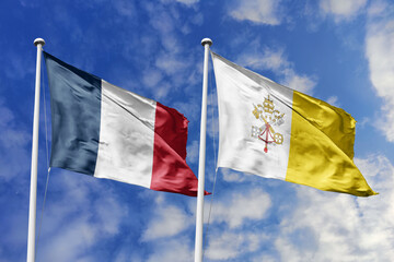 3D illustration, France and Vatican City (Holy See) alliance and meeting, cooperation of states.
