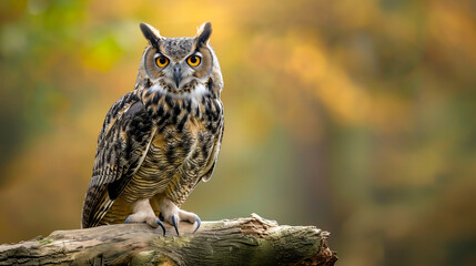 A wise-looking owl perched on a branch, with its piercing eyes, wildlife photography