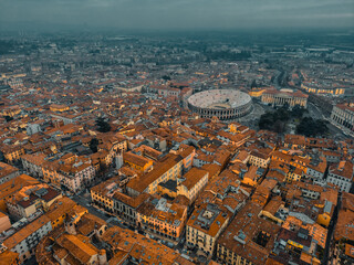 Aerial view famous amphitheater in Verona. Italy aerial view of the historic city. Aerial panorama...