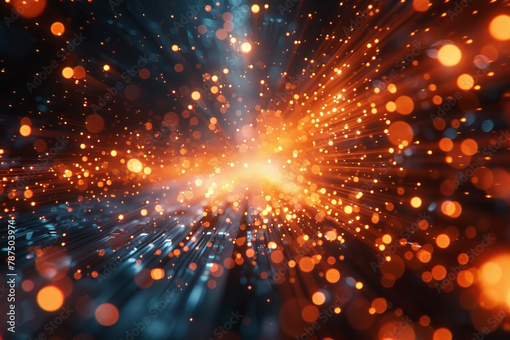 Poster abstract light trails representing data transmission or speed of light in deep space, with nice boke