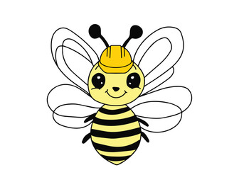 Illustration of cute worker bee, yellow, helmet