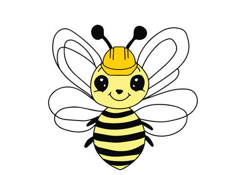 Illustration of cute worker bee, yellow, helmet