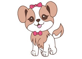 Illustration cute beagle dog with pink bow