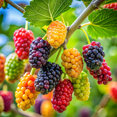 mulberry fruit pick colourful - obrazy, fototapety, plakaty