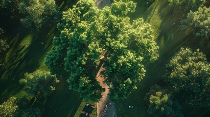 The POV shot is from the point of view of the trees, looking down on them from above - obrazy, fototapety, plakaty