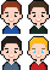 Pixel art game men character on white