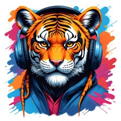 Stylish Tiger Wearing Headphones - Trendy Animal Illustration