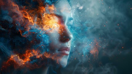 Mind's Nebula: A Symphony of Digital Sentience. Concept Technology, Artificial Intelligence, Digital Art, Futuristic Concepts, Cybernetic Society