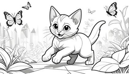 Adventurous Kitten in a Monochrome Urban Garden