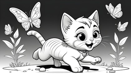 Curious Kitten Exploring a Grayscale World