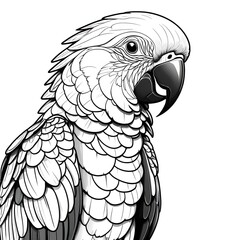 Detailed Line Art of a Parrot Amongst Tropical Foliage