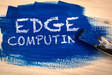 Edge Computing Concept. Blue paint and paint brush on wooden texture background - 787505321