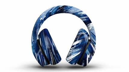 Metallic blue and silver brushstrokes in a random abstract pattern on headphone skins,