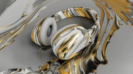 Metallic gold and silver brushstrokes in a random abstract pattern on headphone skins,