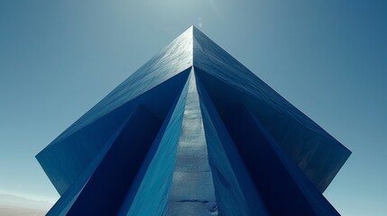 A picture of a blue building with the sun in front, AI