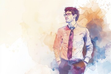 water color styled illustration of a male in business casual