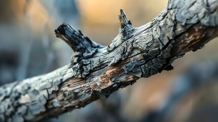 A wooden branch with a beautiful texture and a blurred background. - Powered by Adobe