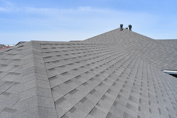 Luxury house roof with asphalt shingles