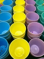 Colorful flower pots in the store