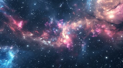This is a mesmerizing deep space image of a colorful nebula. The vibrant hues of pink, blue, and purple create a sense of awe and wonder.