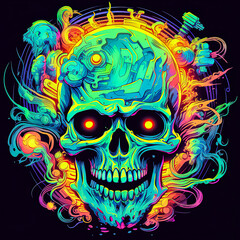 A neon skull with neon colors.