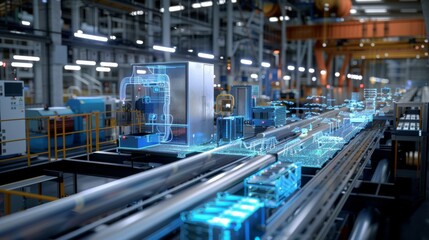 Fototapeta premium Busy Factory Floor With Machinery in Operation