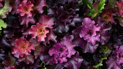 Purple salad grown organically in the garden with red lettuce