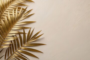 Golden Oasis: Exquisite palm leaves in a luxurious gold hue set against a creamy textured backdrop, evoking a sense of opulence.