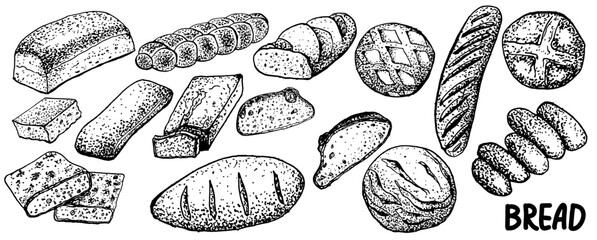 Bread hand drawn flat vector illustration for poster, print, home decoration, menu cover, invitation, design template. 