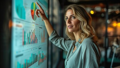 Engaged Businesswoman Interacting with Digital Data Analysis