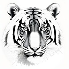 Majestic Tiger Portrait in Black and White Illustration
