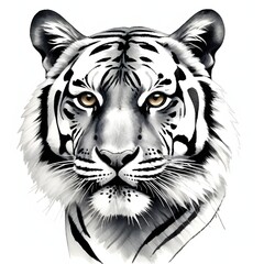 Detailed Tiger Face Illustration in Shades of Grey 