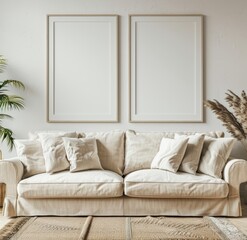 Naklejka premium Large White Couch in a Living Room