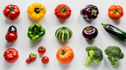 Set of vegetables on white background, top view. - 787510970