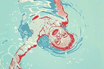 A zombie plunged into the pool, its movements awkward but earnest, creating a splashy swimming closeup - obrazy, fototapety, plakaty