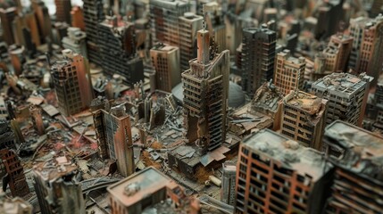 Obraz premium A detailed model of a post-apocalyptic cityscape AI generated illustration